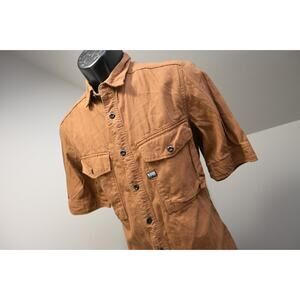 G Star Raw Button Up Shirt Front Pockets Short Sleeve Brown Mens Sz Small